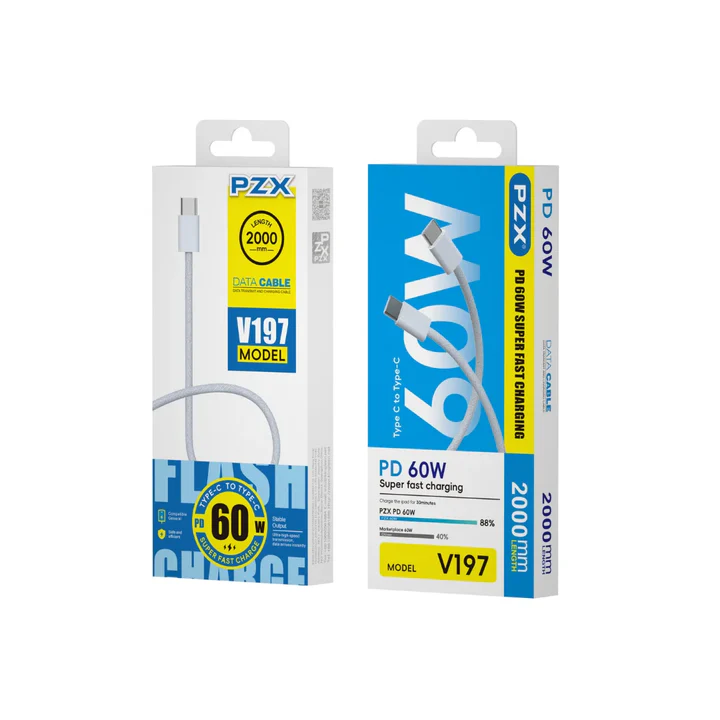 Cable USB Tipo C a Tipo C PZX V197 60W – Carga Rápida y Alta Resistencia - Imagen 3