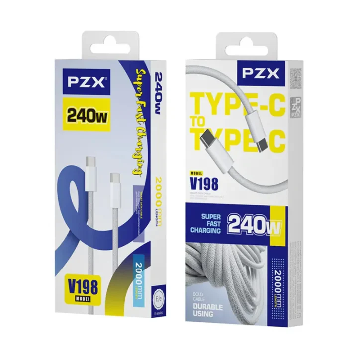 Cable USB Tipo C a Tipo C PZX V198 60W 2 Metros – Carga Rápida y Mayor Alcance