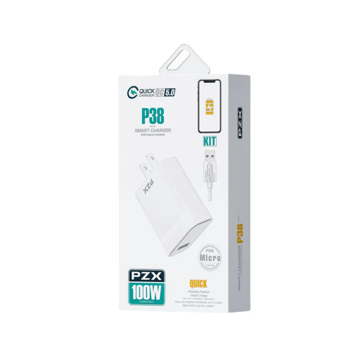 Cargador Rápido 100W PZX P38 QC 5.0 – Potencia Máxima para Celular, Tablet y Laptop