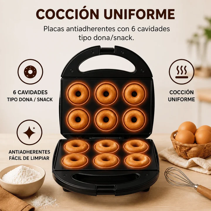 Máquina Para Hacer Donas Winning Star Con 6 Cavidades Antiadherentes y Potencia de 750W ST-2123 - Imagen 3