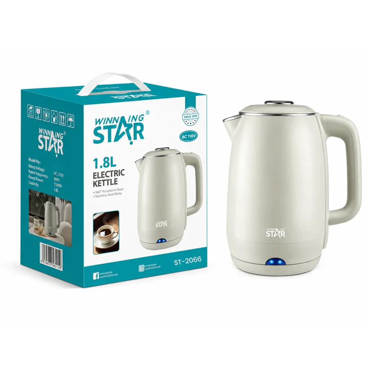 Hervidor Eléctrico Winning Star 1.8L 1100W Con Base Giratoria 360° ST-2066